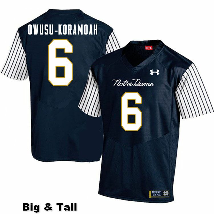 Men's NCAA Notre Dame Fighting Irish #6 Jeremiah Owusu-Koramoah Stitched College Under Armour Authentic Navy Big & Tall Alternate Football Jersey LN10F54MA